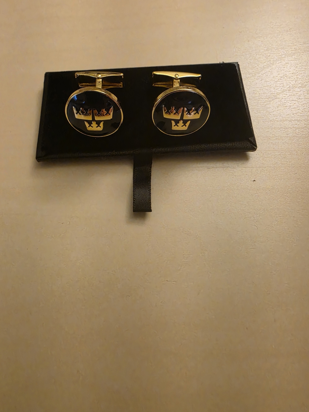 Swedish Gold and Black Crown Emblem Cufflinks - Men Accessories